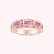 Emerald Shape Simulated Birthstone Eternity Band Ring for Women