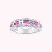 Emerald Shape Simulated Birthstone Eternity Band Ring for Women