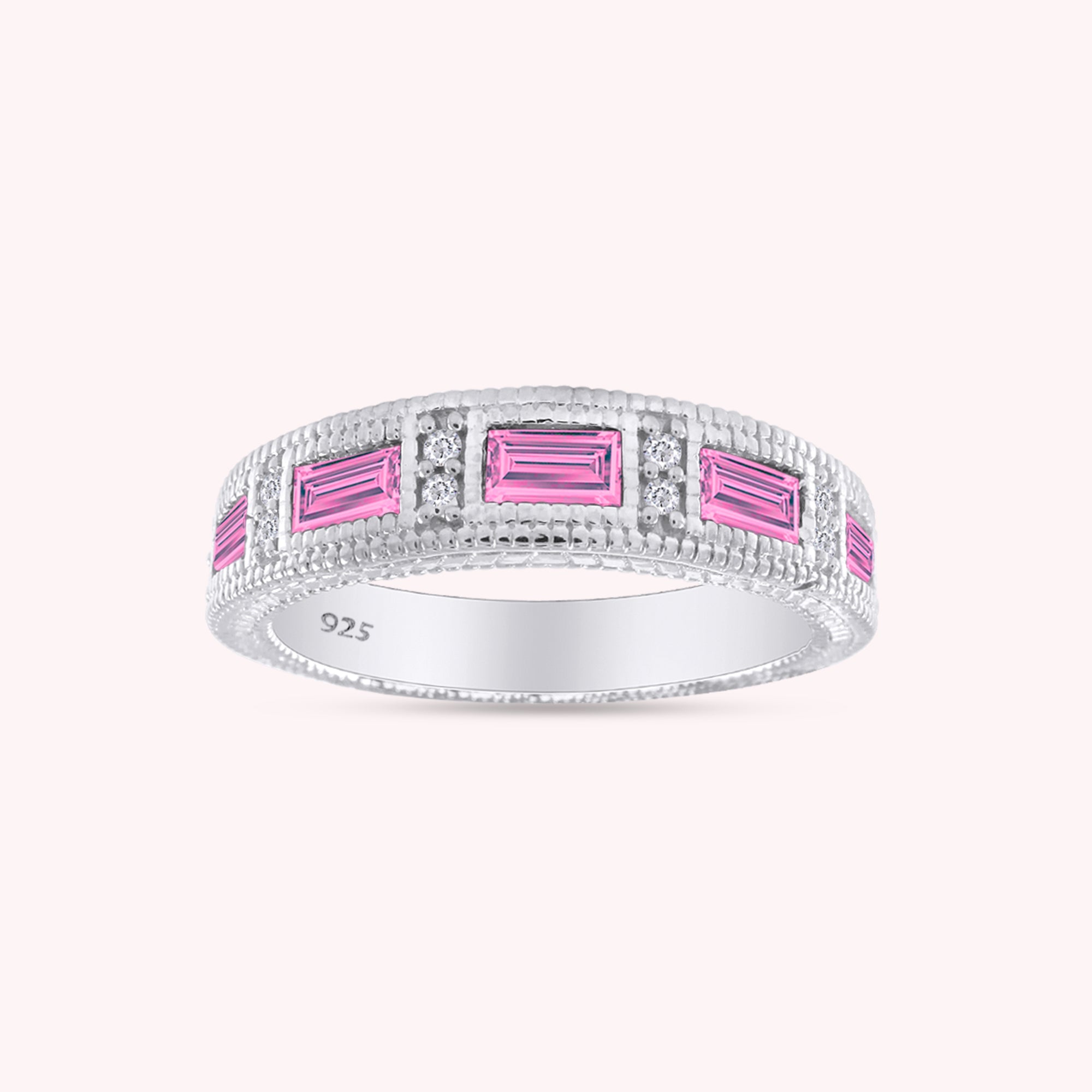 Emerald Shape Simulated Birthstone Eternity Band Ring for Women