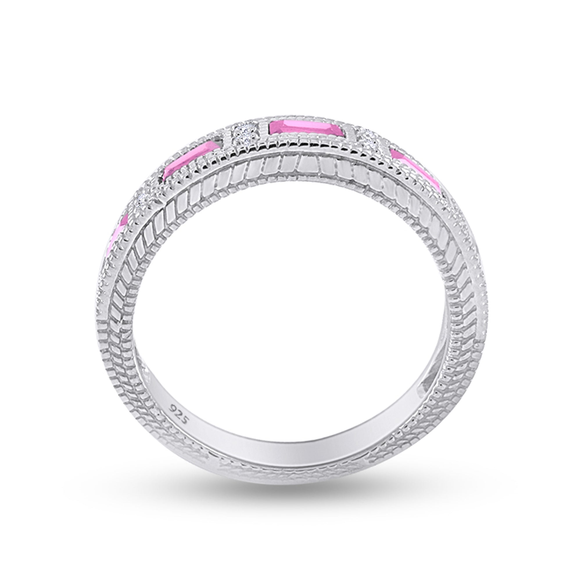 Emerald Shape Simulated Birthstone Eternity Band Ring for Women