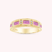 Emerald Shape Simulated Birthstone Eternity Band Ring for Women