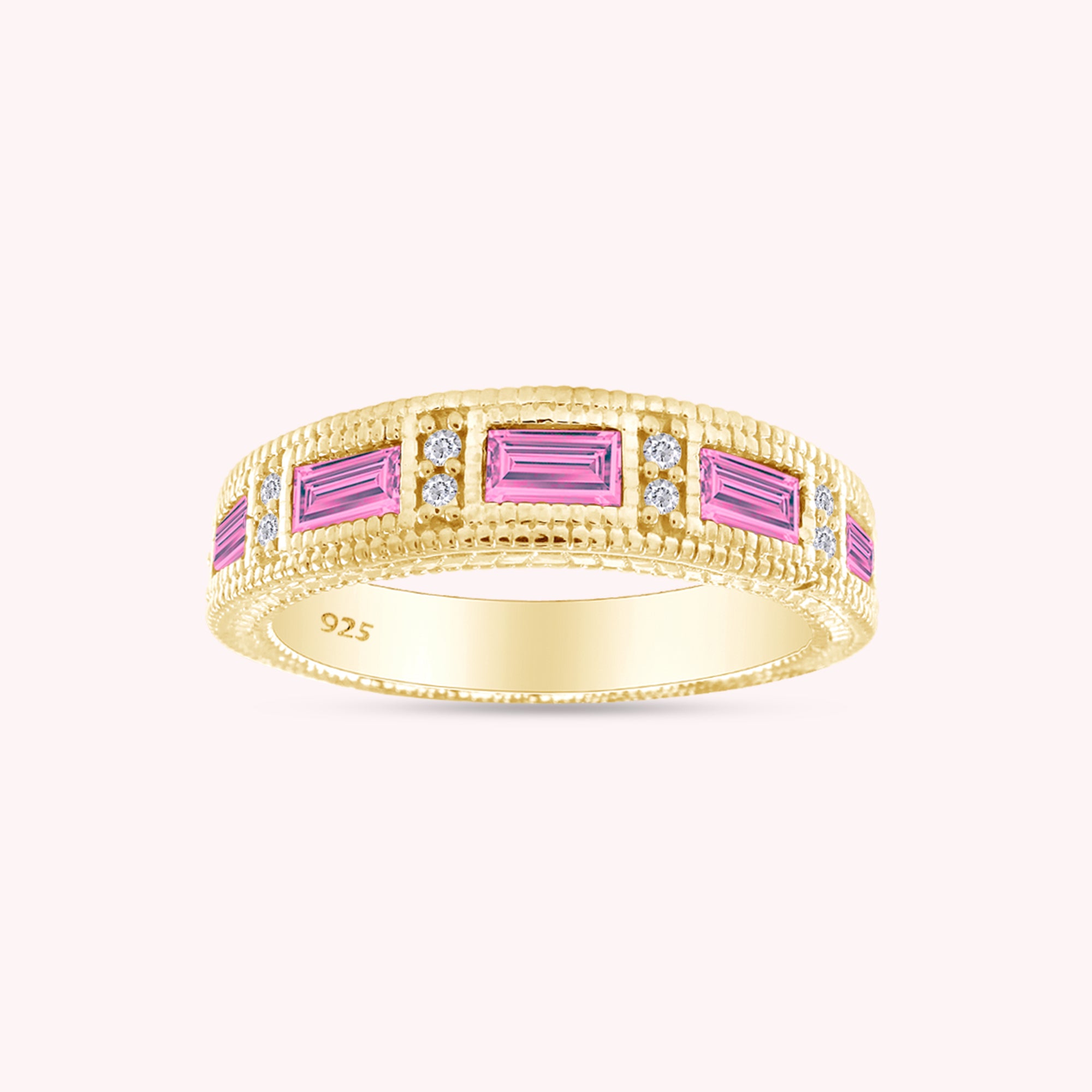 Emerald Shape Simulated Birthstone Eternity Band Ring for Women