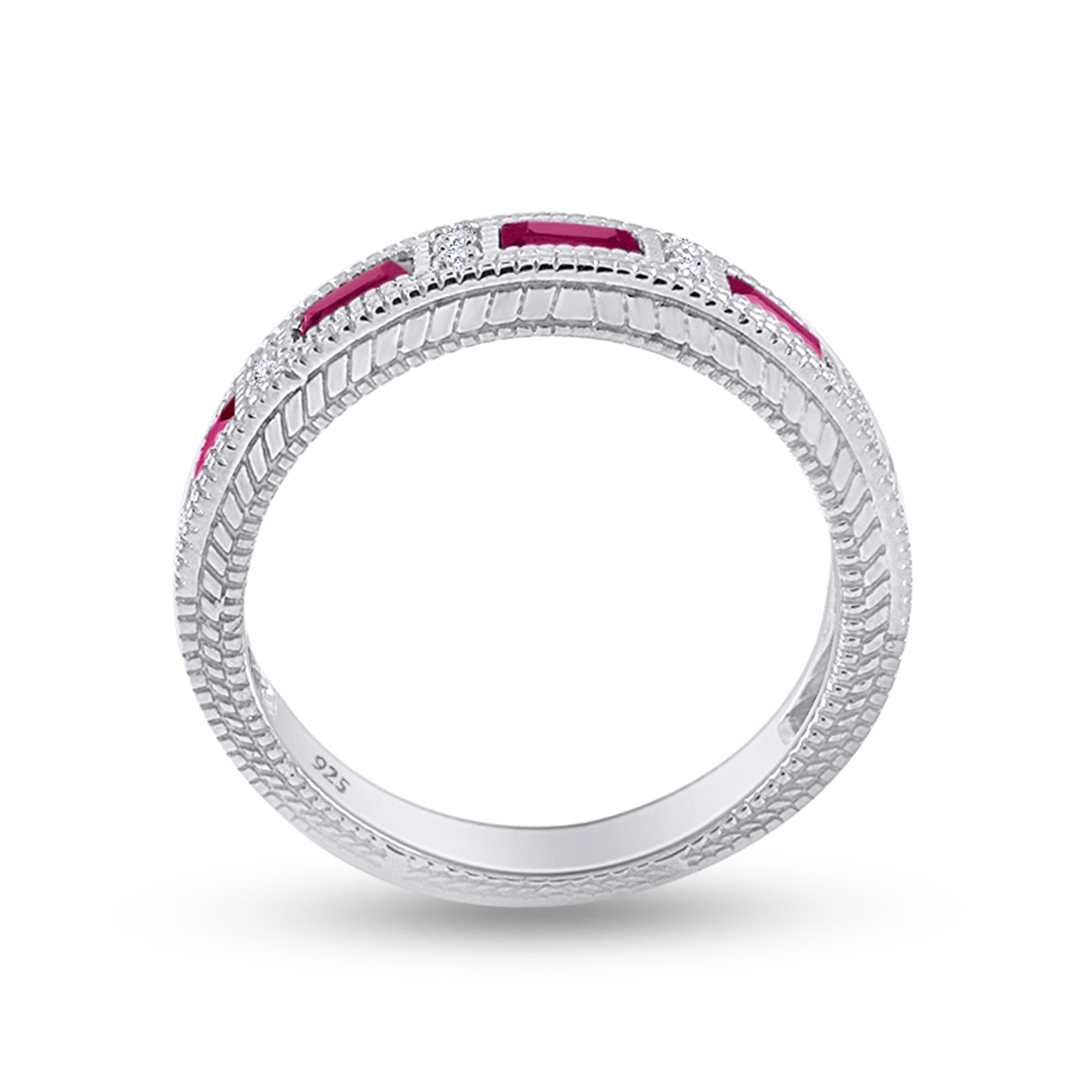 Emerald Shape Simulated Birthstone Eternity Band Ring for Women