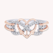 1/10 CT Natural Diamond Two Tone Heart Infinity Anchor Rope Promise Ring 14k Gold Over Sterling Silver (I-J Color, I2-I3 Clarity, 0.10 Cttw) Gift For Her
