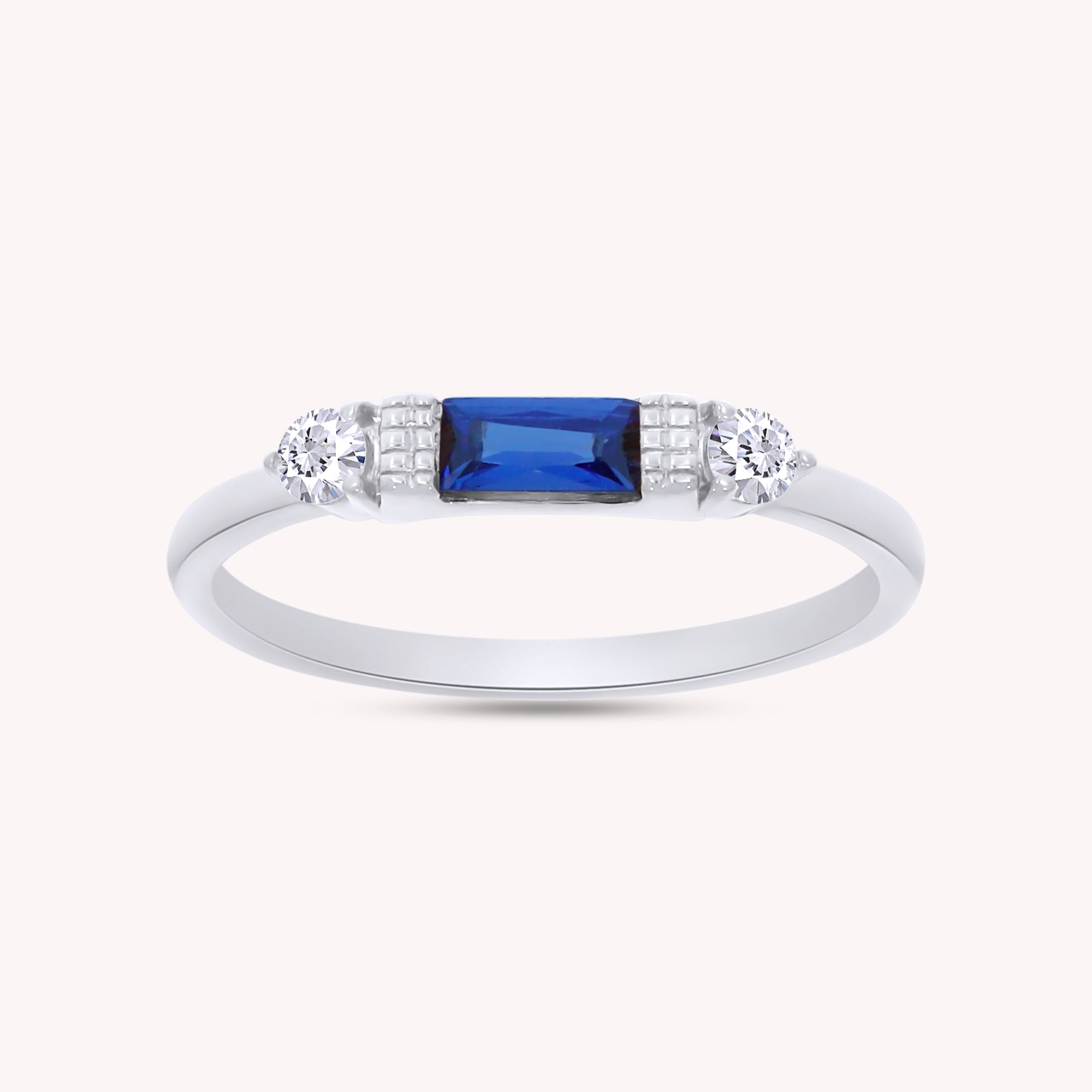 925 Sterling Silver Baguette Cut Simulated Birthstone And White Cubic Zirconia Three Stone Design Bridal Engagement Wedding Ring Jewelry Gift For Her