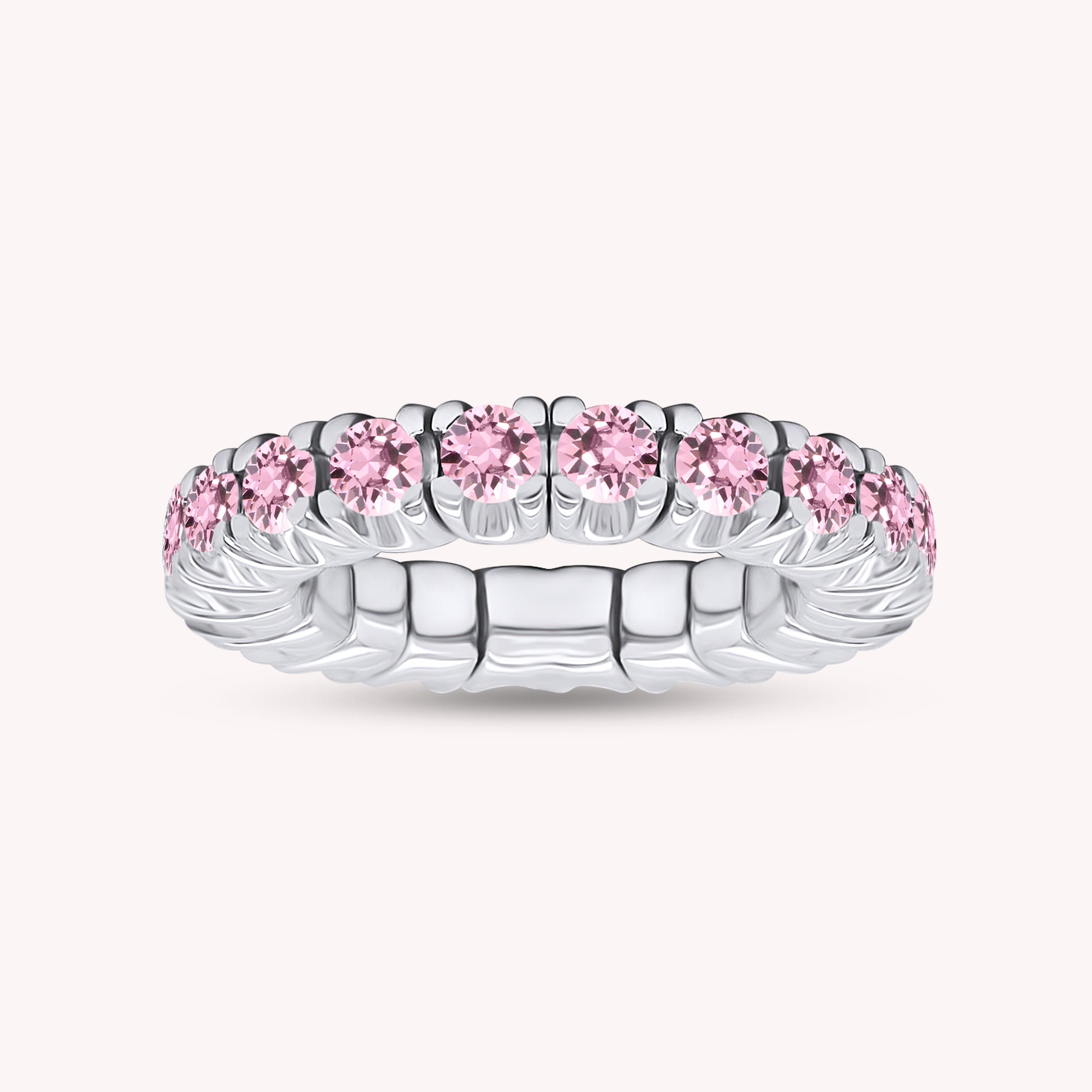 Round Shape Lab Grown Gemstone Stretchable Eternity Engagement Ring for Women
