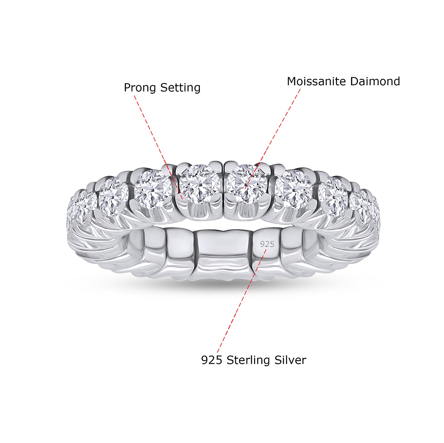 Round Shape Lab Created Moissanite Stretchable Eternity Engagement Ring for Women
