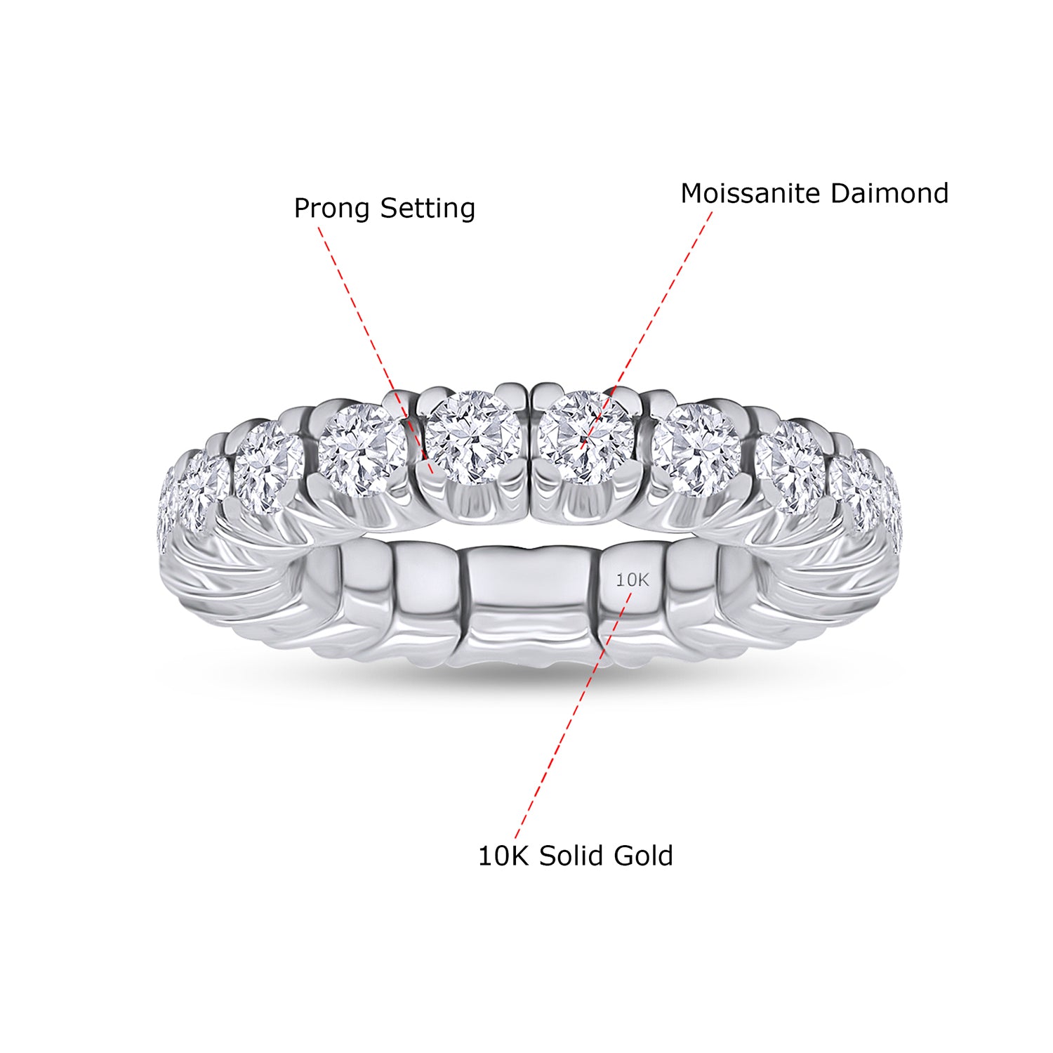 Round Shape Lab Created Moissanite Stretchable Eternity Engagement Ring for Women