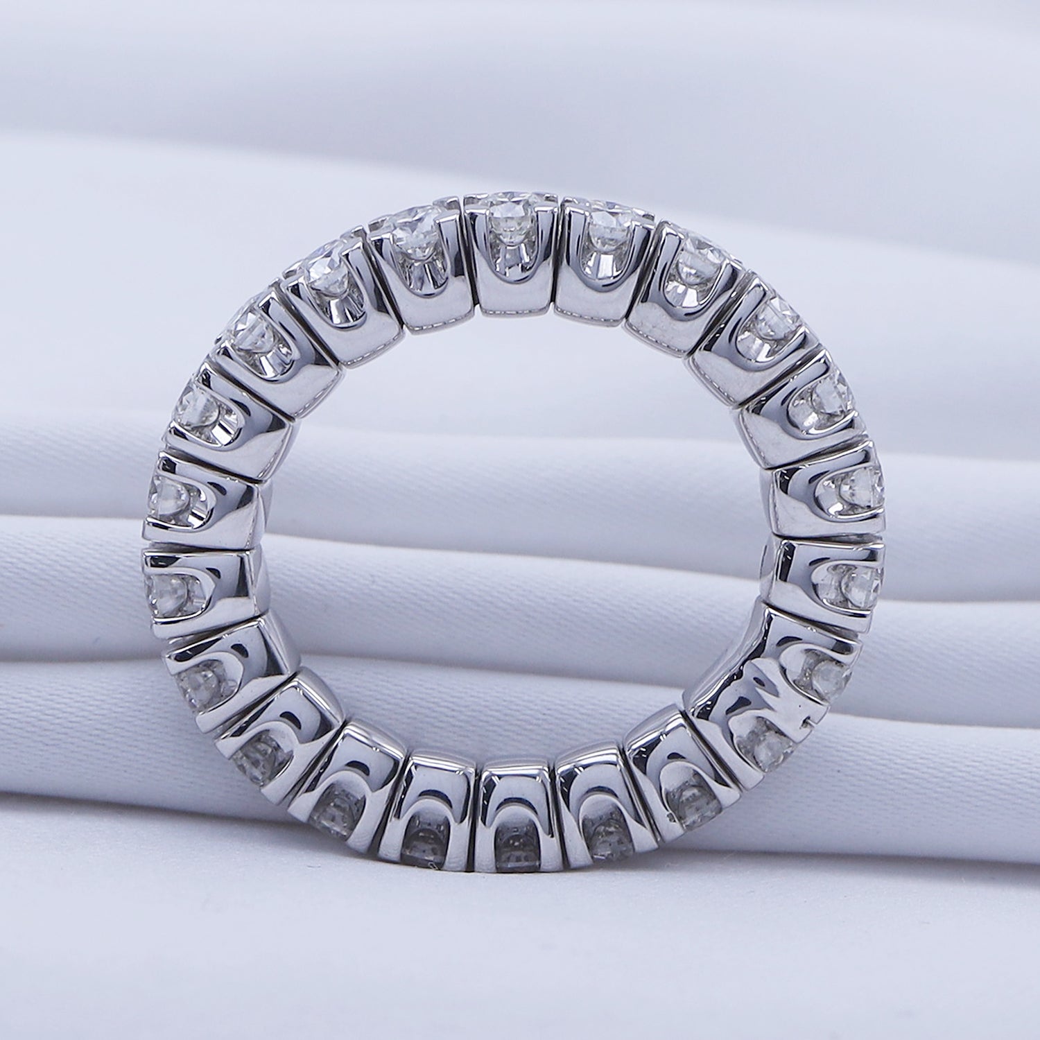 Round Shape Lab Created Moissanite Stretchable Eternity Engagement Ring for Women