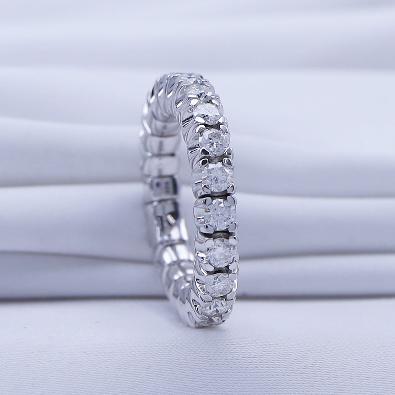 Round Shape Lab Created Moissanite Stretchable Eternity Engagement Ring for Women