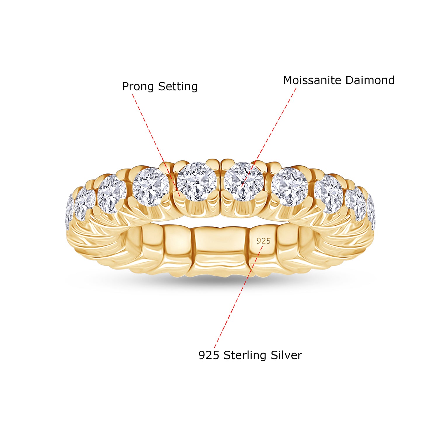 Round Shape Lab Created Moissanite Stretchable Eternity Engagement Ring for Women