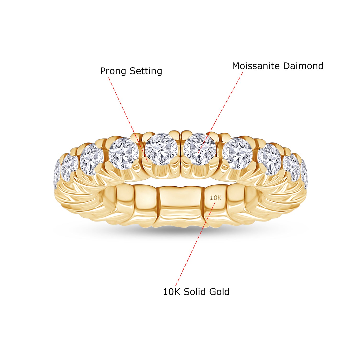 Round Shape Lab Created Moissanite Stretchable Eternity Engagement Ring for Women