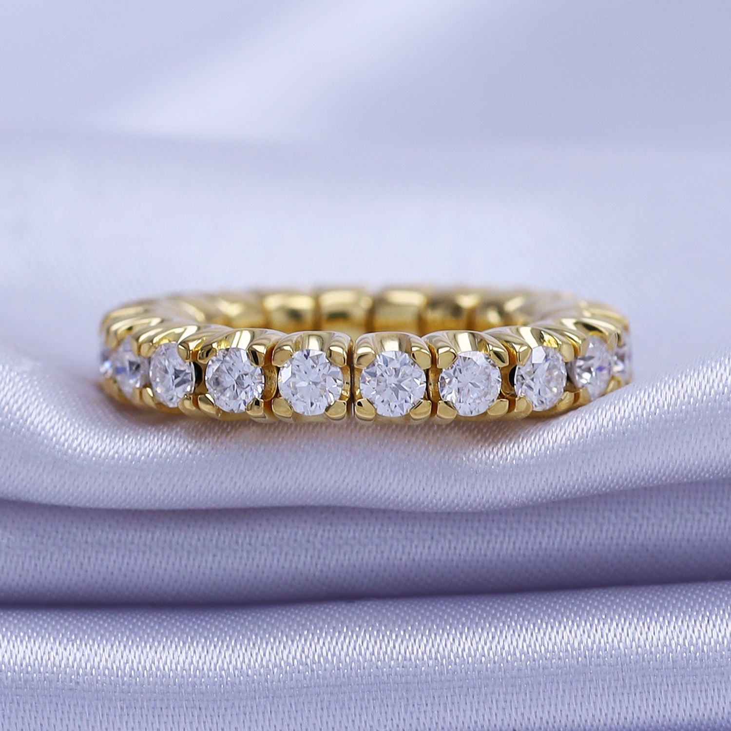 Round Shape Lab Created Moissanite Stretchable Eternity Engagement Ring for Women