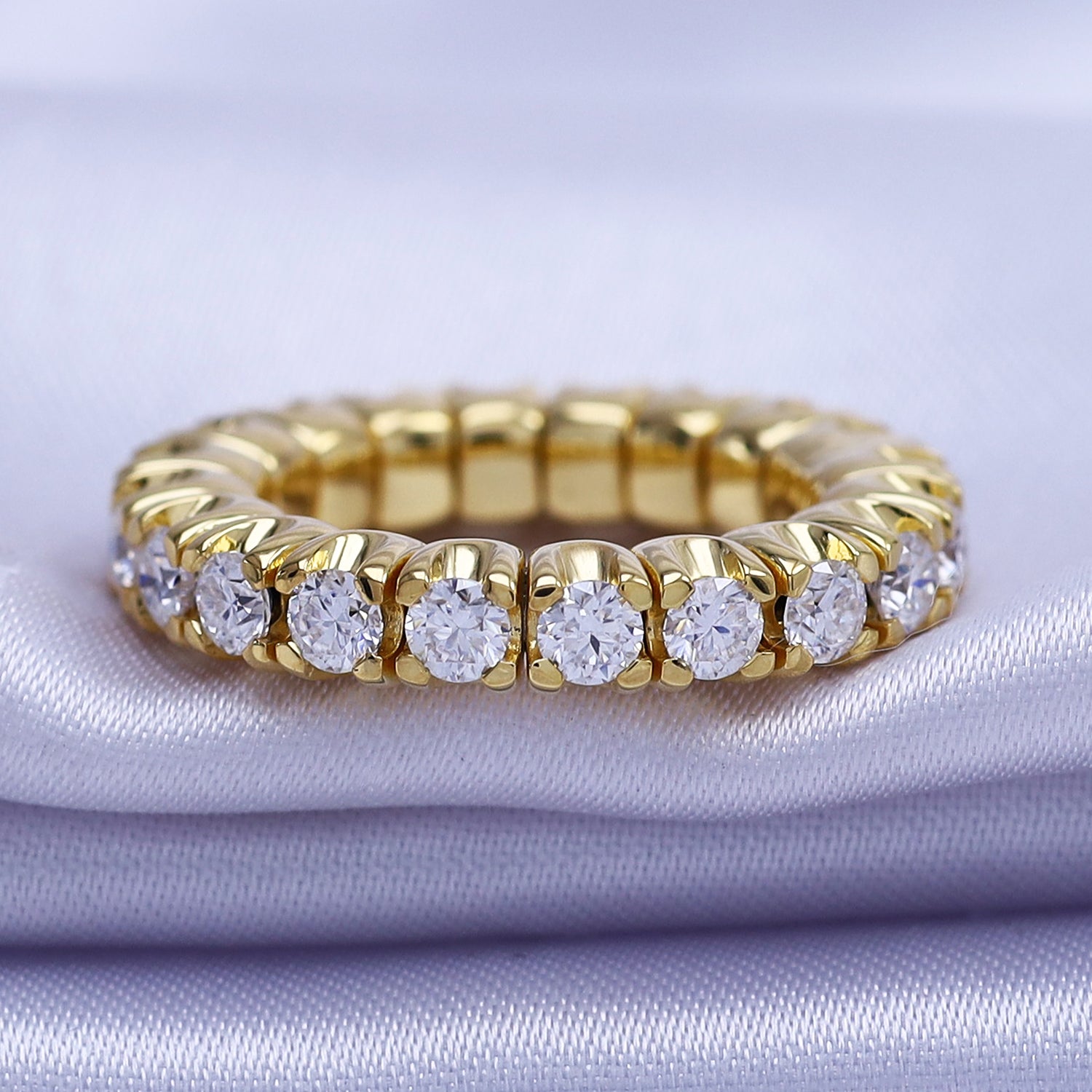 Round Shape Lab Created Moissanite Stretchable Eternity Engagement Ring for Women