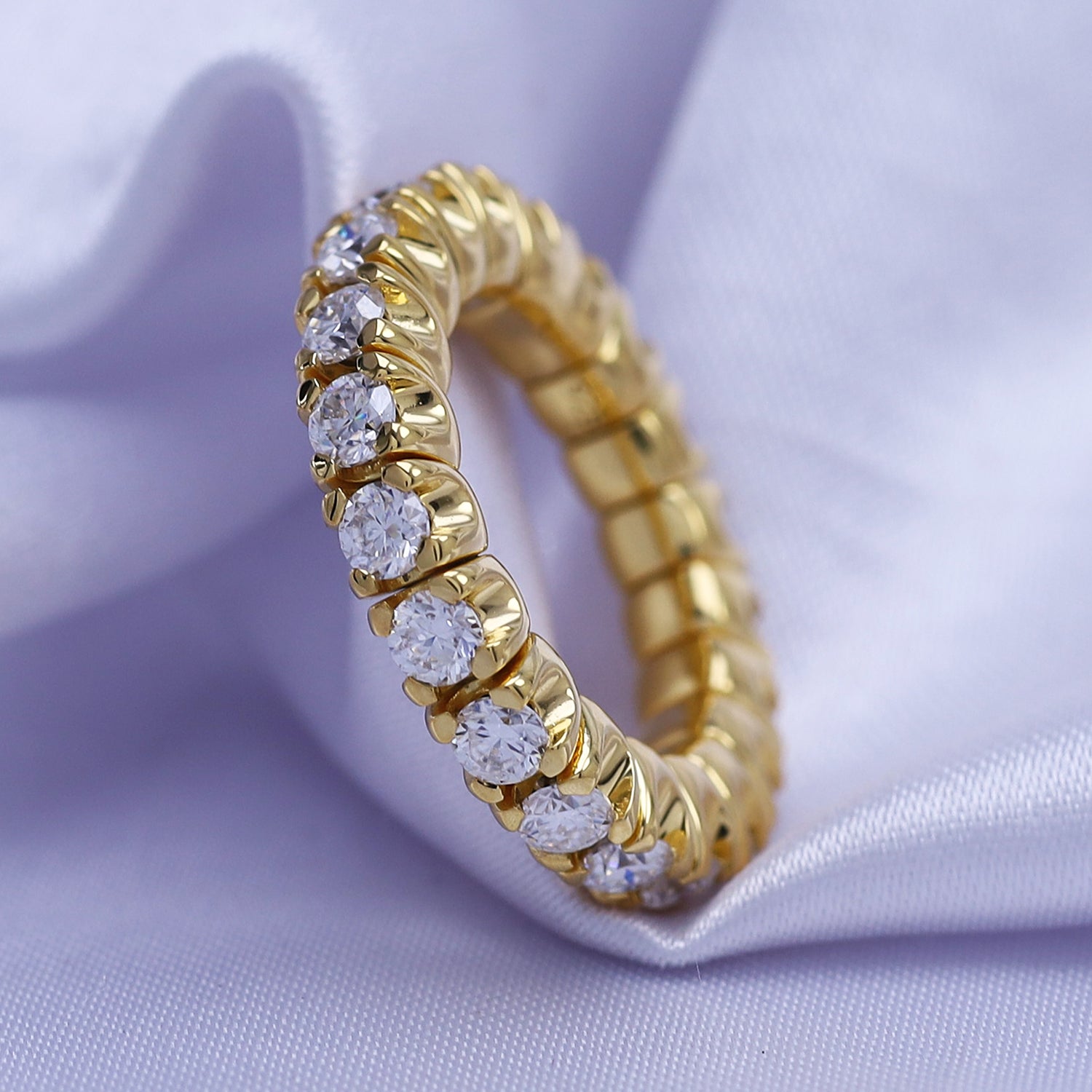 Round Shape Lab Created Moissanite Stretchable Eternity Engagement Ring for Women