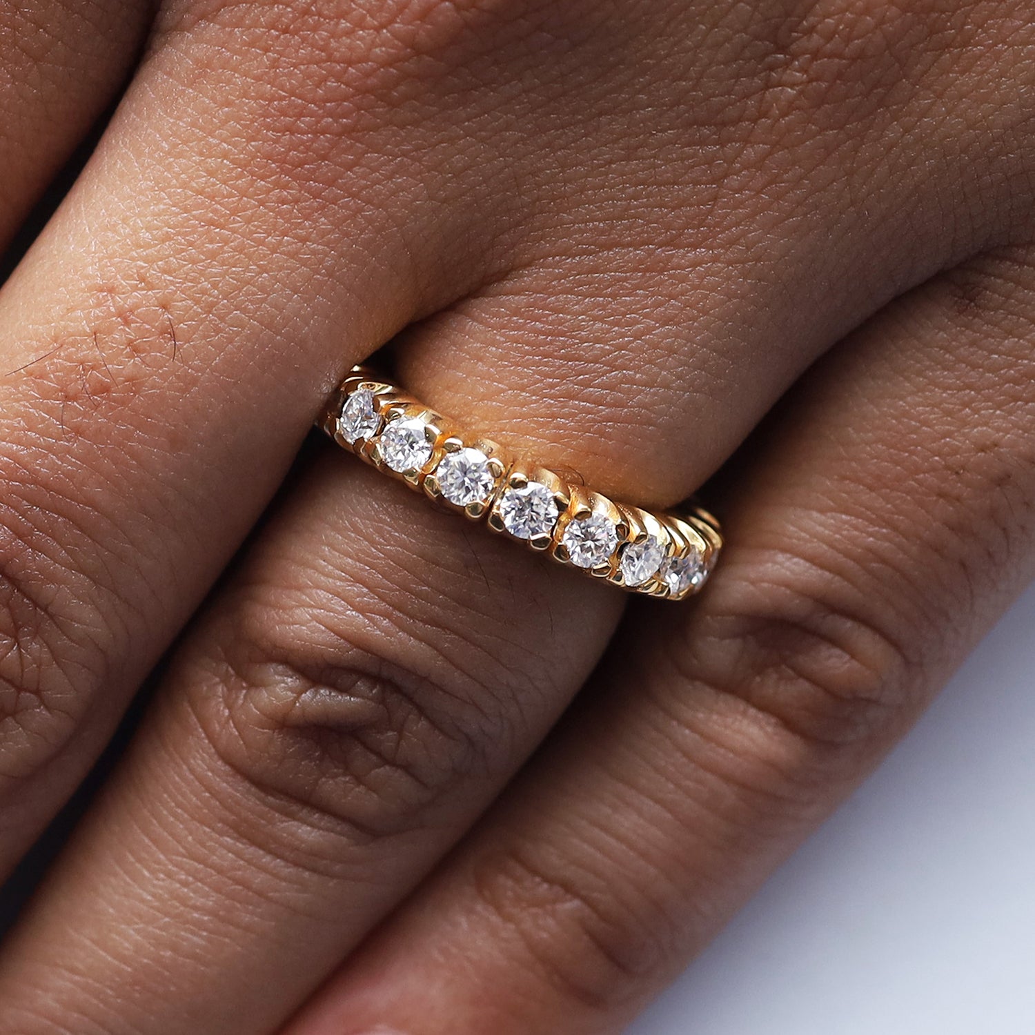 Round Shape Lab Created Moissanite Stretchable Eternity Engagement Ring for Women