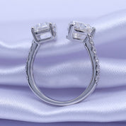 1.90 Carat Emerald, Heart & Round Cut Lab Created Moissanite Adjustable Toi Et Moi Ring In 925 Sterling Silver & 10K Solid Gold