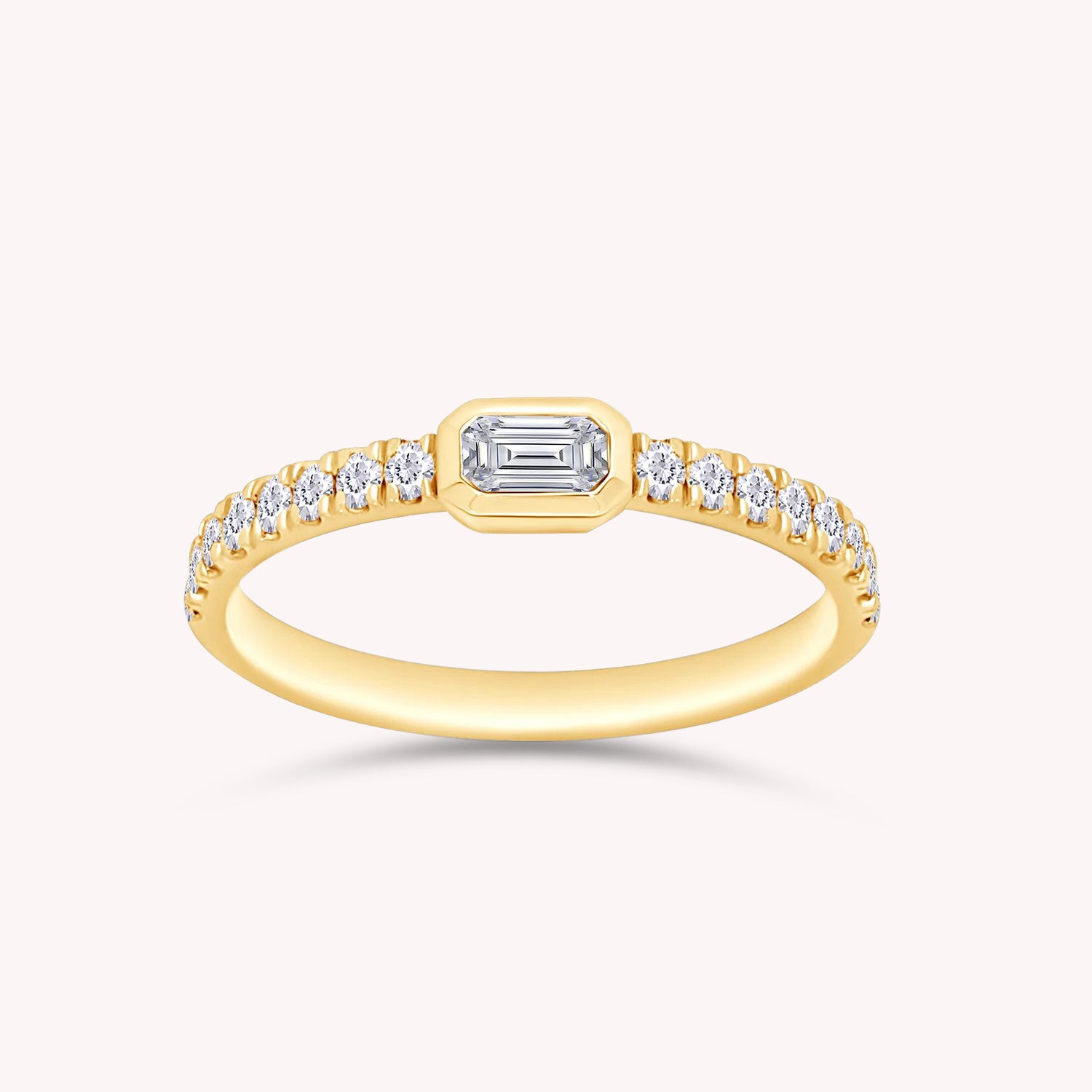 Emerald & Round Cut Half Eternity Bezel Set Moissanite Ring