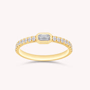 Emerald & Round Cut Half Eternity Bezel Set Moissanite Ring