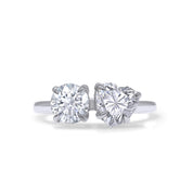 Round & Heart Lab Created Moissanite Diamond Toi Et Moi 2-Stone Engagement Ring In 925 Sterling Silver