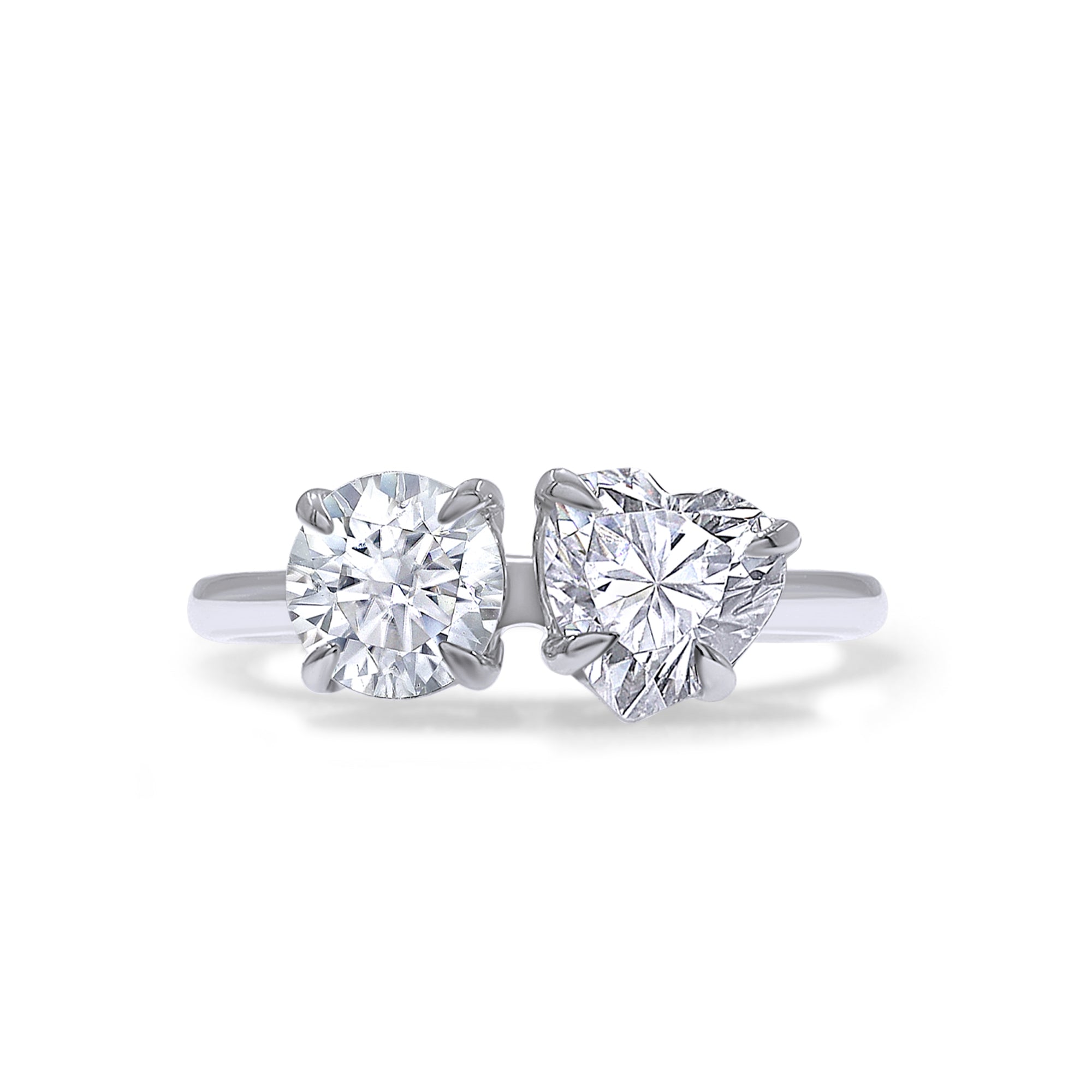 Round & Heart Lab Created Moissanite Diamond Toi Et Moi 2-Stone Engagement Ring In 925 Sterling Silver