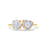 Round & Heart Lab Created Moissanite Diamond Toi Et Moi 2-Stone Engagement Ring In 925 Sterling Silver