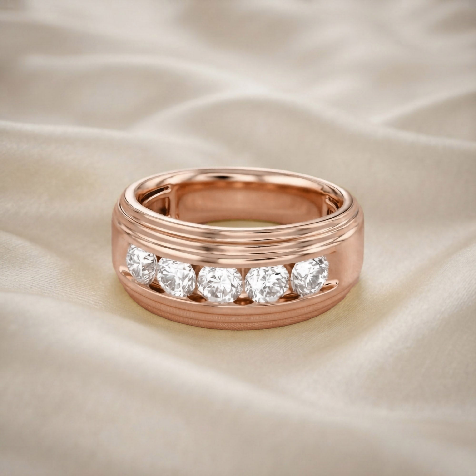 Lab Created Moissanite 5 Stone Channel Set Moissanite Ring