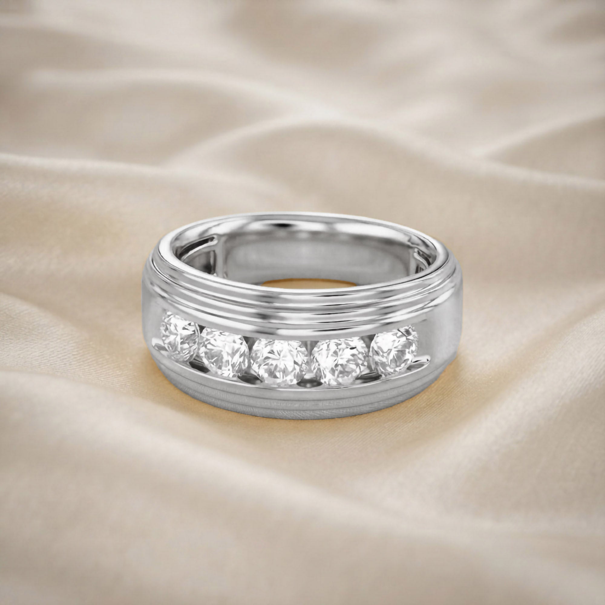 Lab Created Moissanite 5 Stone Channel Set Moissanite Ring