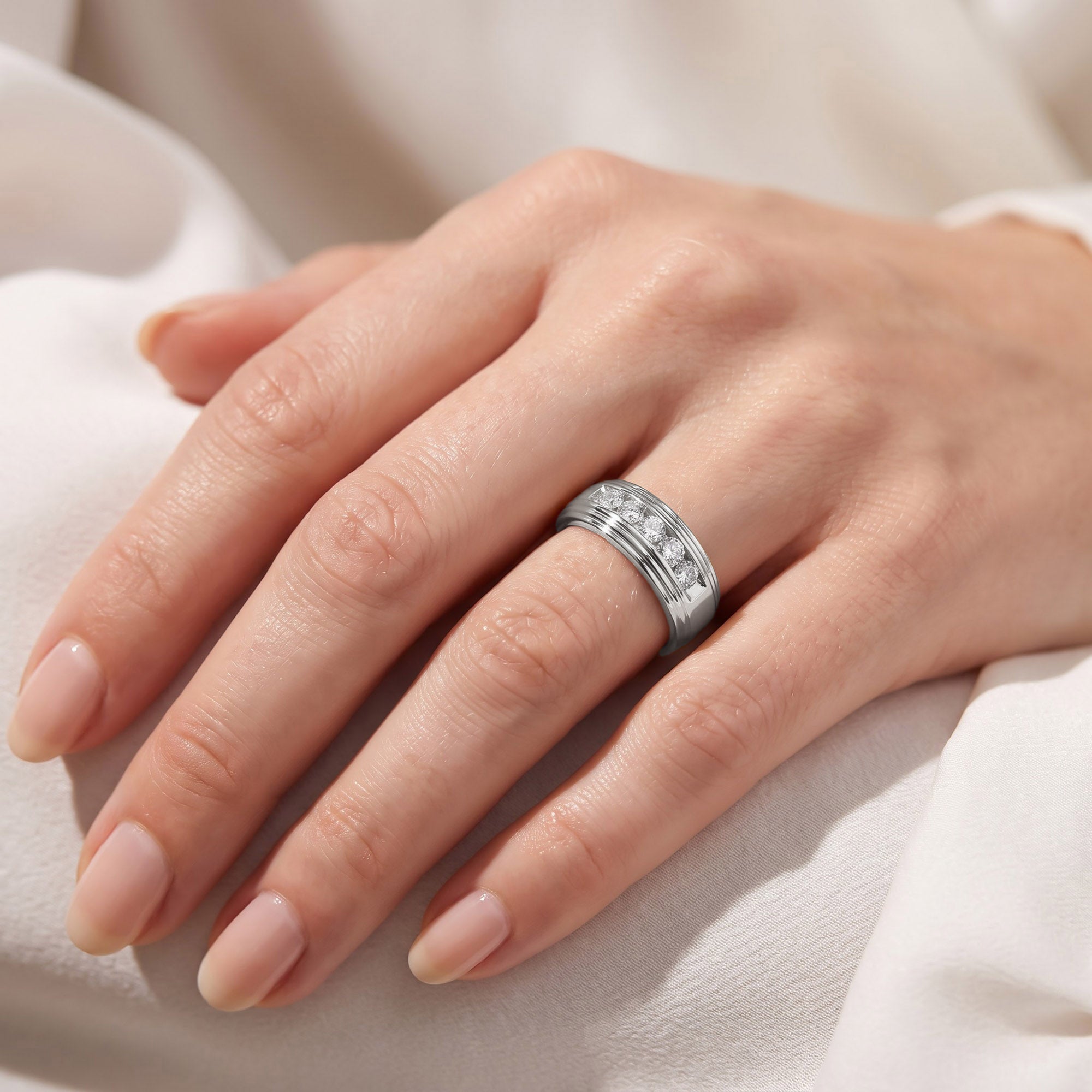 Lab Created Moissanite 5 Stone Channel Set Moissanite Ring