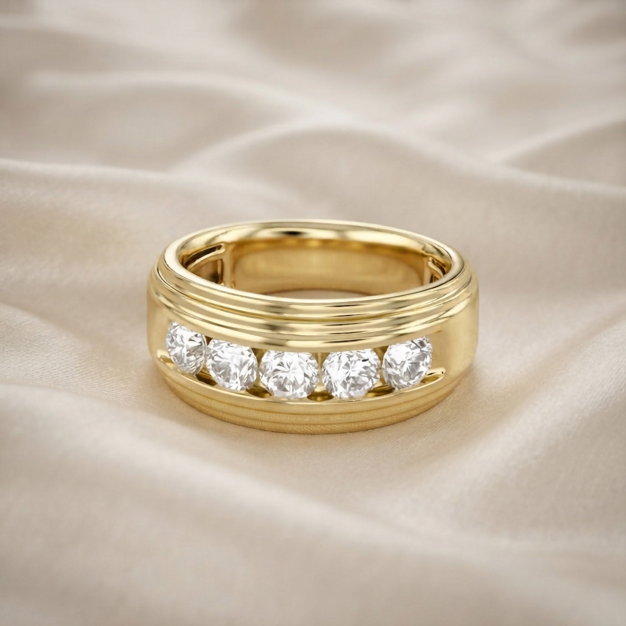 Lab Created Moissanite 5 Stone Channel Set Moissanite Ring