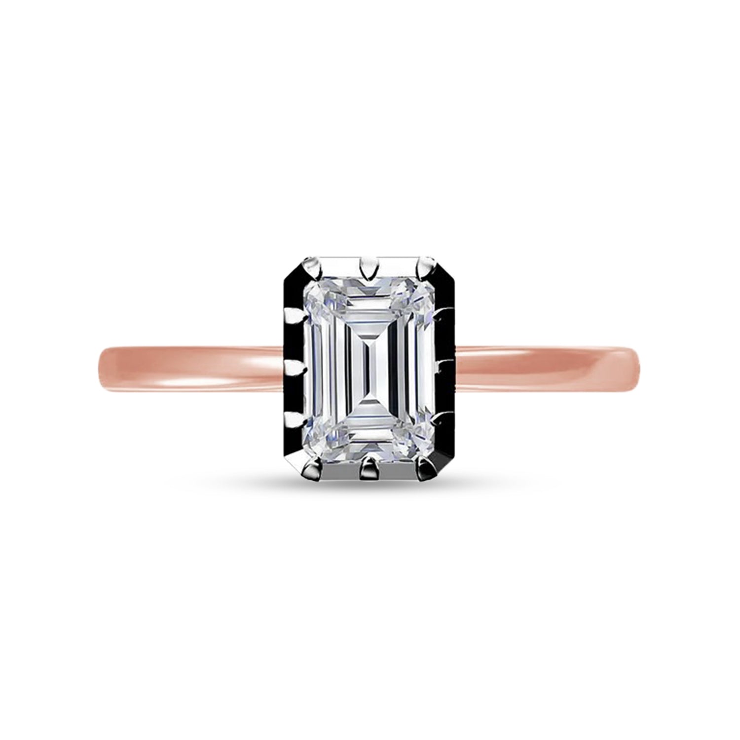 Solitaire Two Tone Emerald Shape Lab Created Moissanite Ring