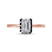 Solitaire Two Tone Emerald Shape Lab Created Moissanite Ring