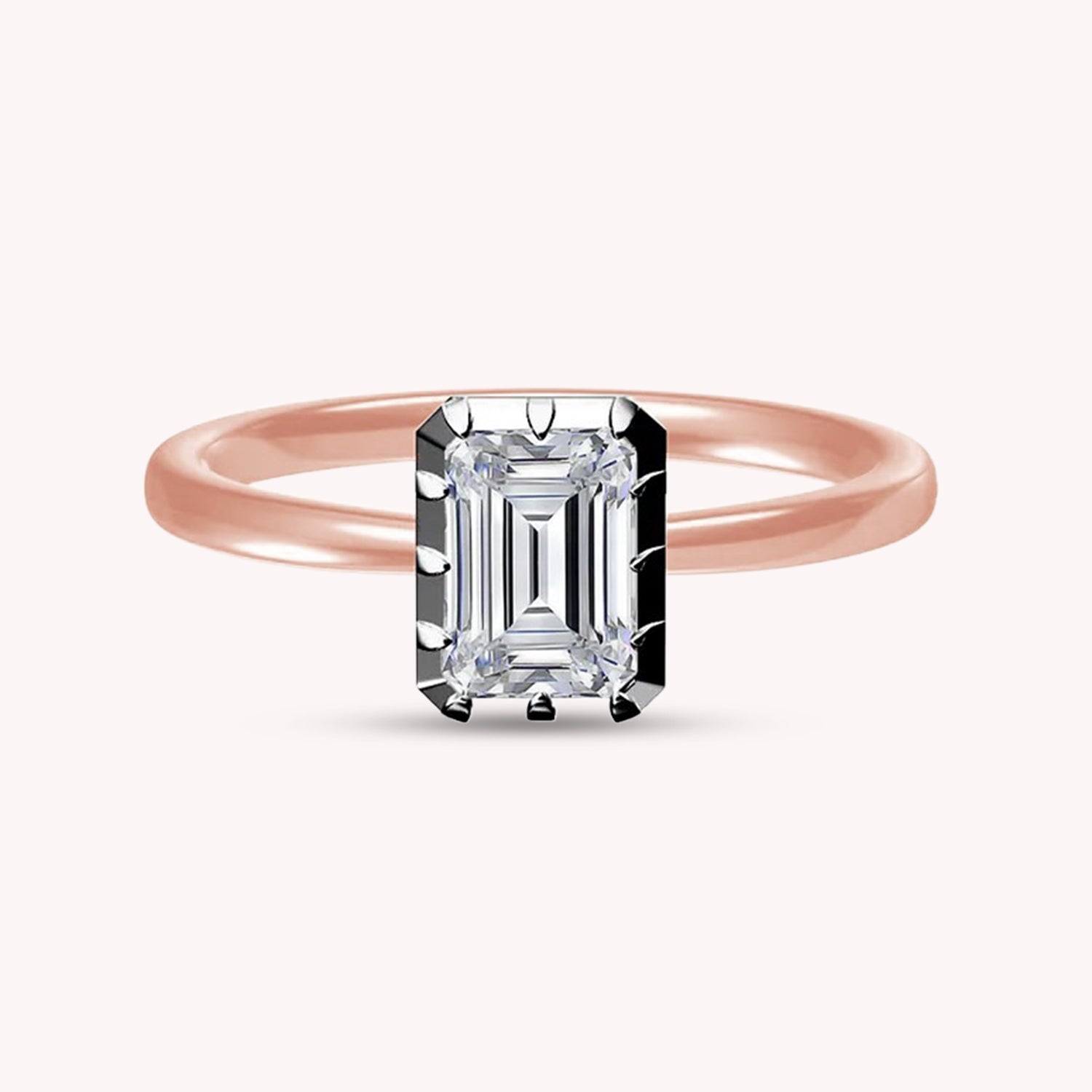 Solitaire Two Tone Emerald Shape Lab Created Moissanite Ring