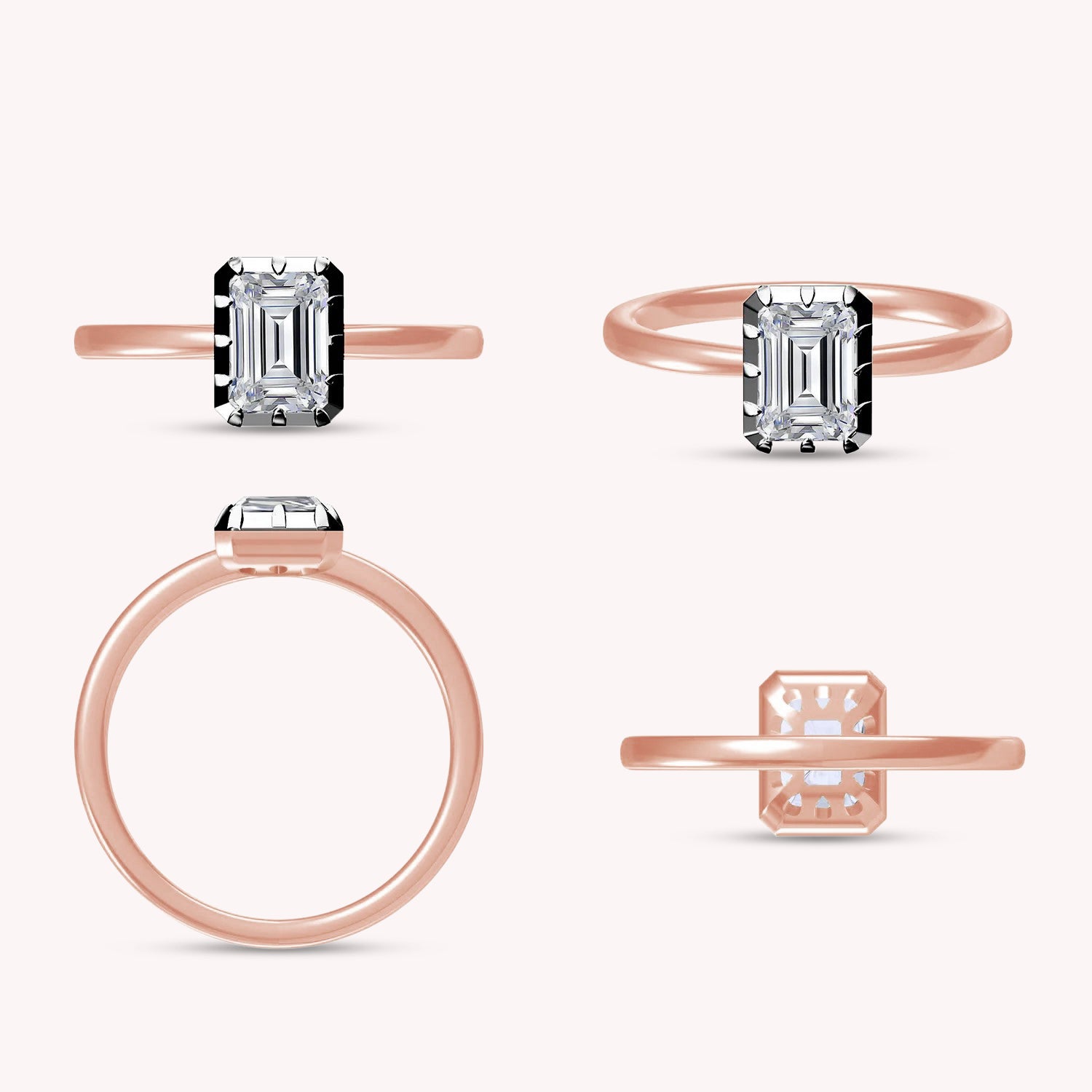 Solitaire Two Tone Emerald Shape Lab Created Moissanite Ring