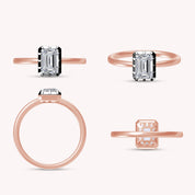 Solitaire Two Tone Emerald Shape Lab Created Moissanite Ring