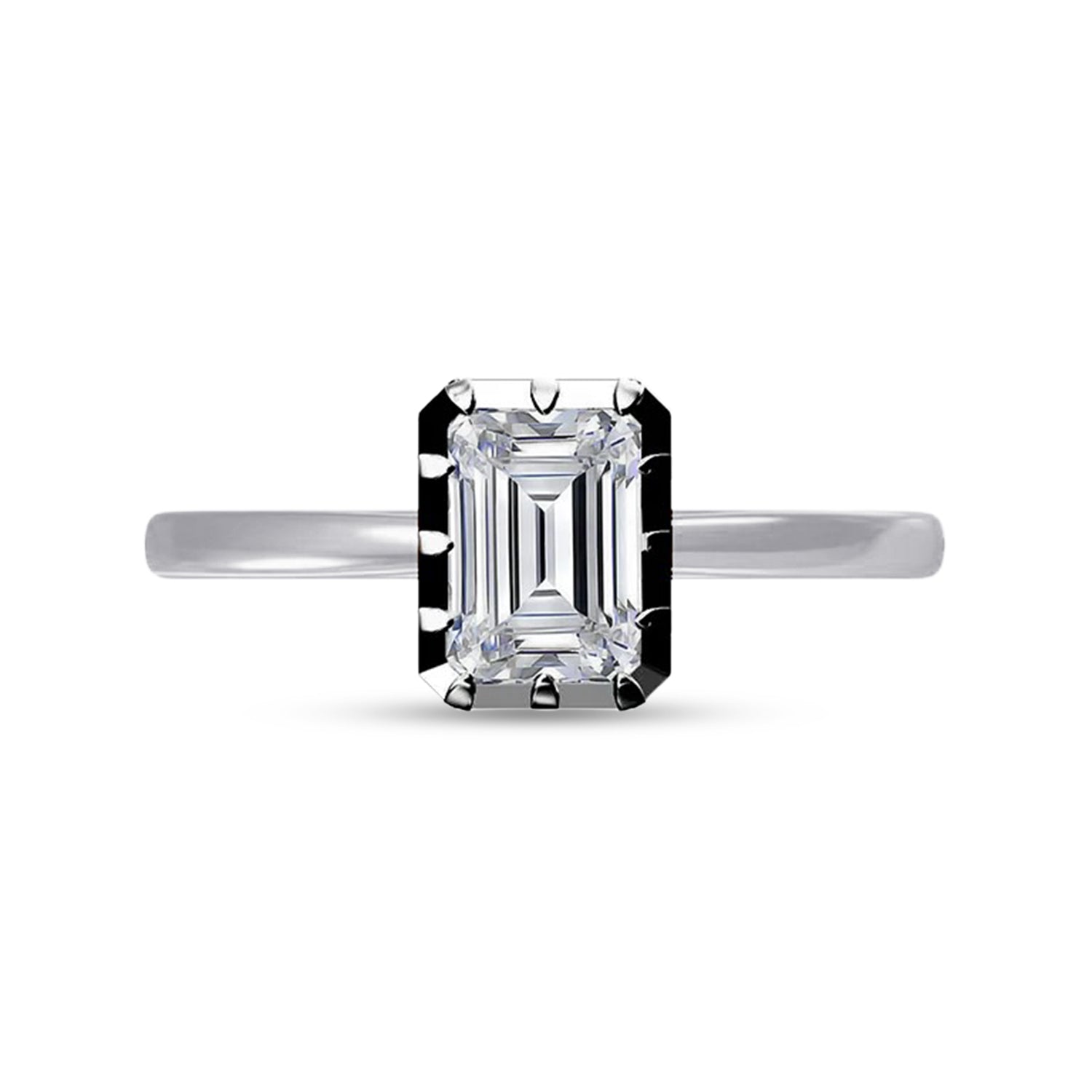 Solitaire Two Tone Emerald Shape Lab Created Moissanite Ring