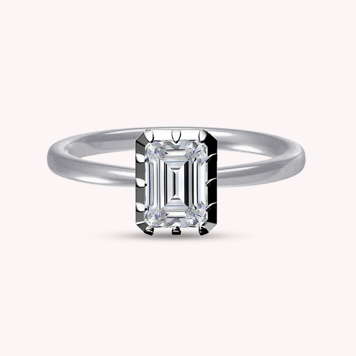 Solitaire Two Tone Emerald Shape Lab Created Moissanite Ring