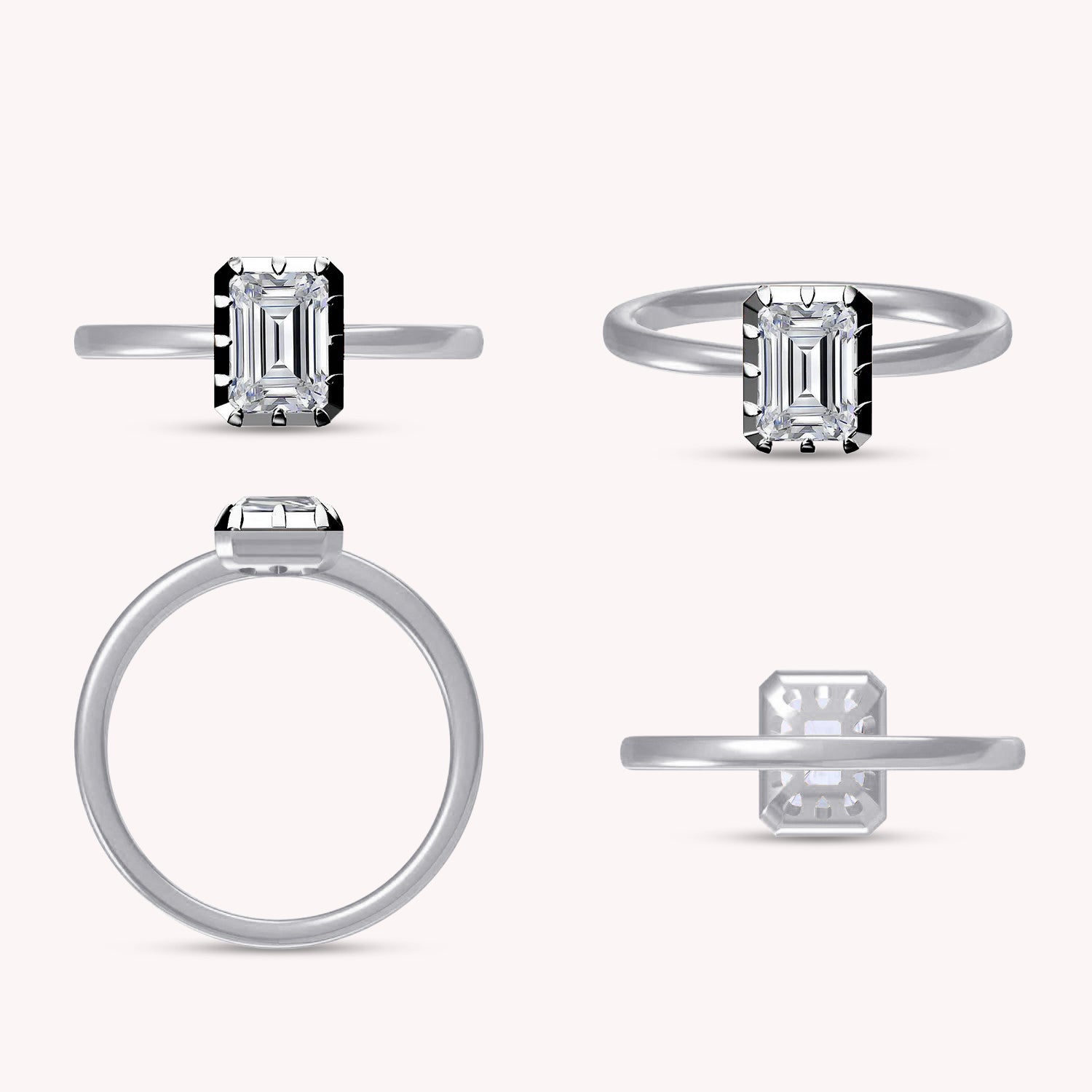 Solitaire Two Tone Emerald Shape Lab Created Moissanite Ring