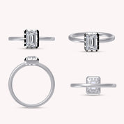 Solitaire Two Tone Emerald Shape Lab Created Moissanite Ring