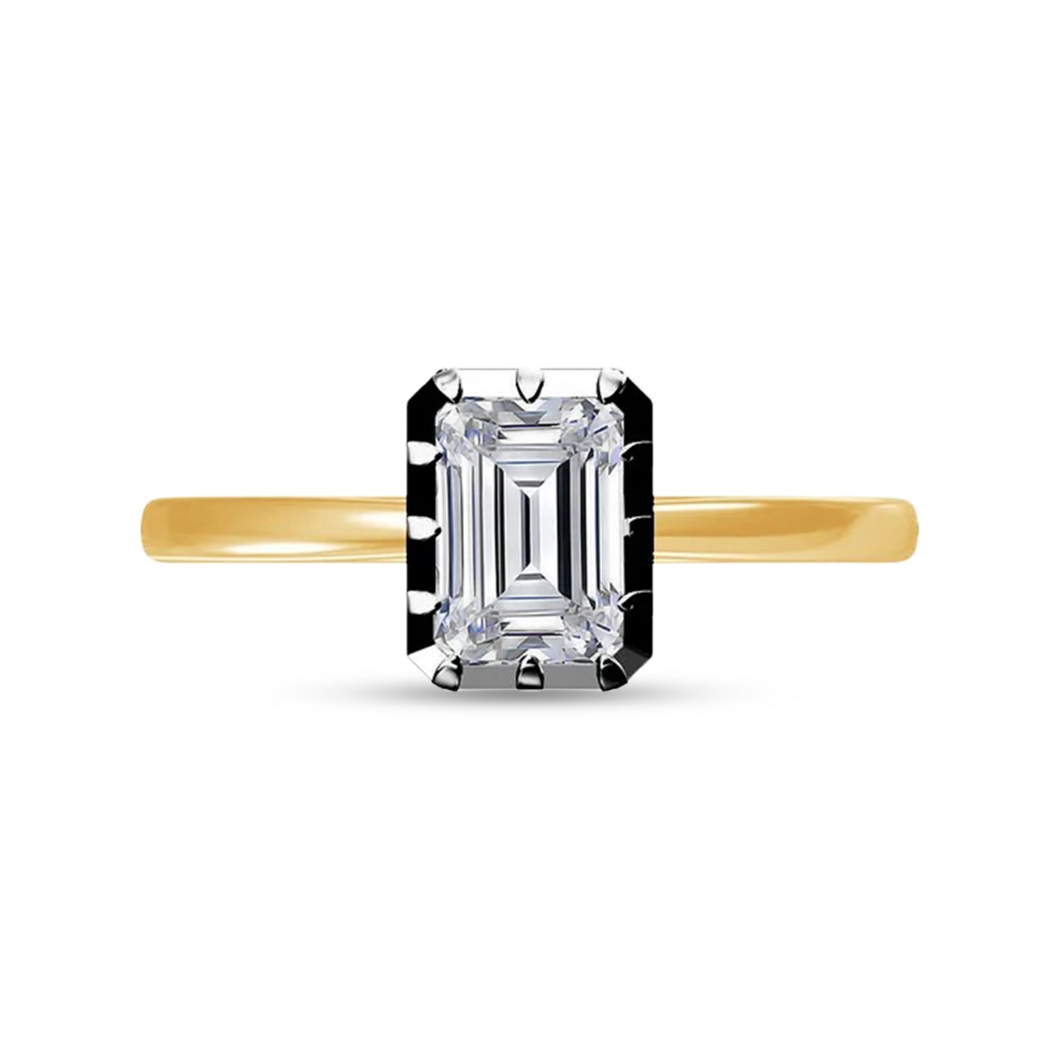 Solitaire Two Tone Emerald Shape Lab Created Moissanite Ring