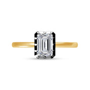 Solitaire Two Tone Emerald Shape Lab Created Moissanite Ring