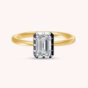 Solitaire Two Tone Emerald Shape Lab Created Moissanite Ring