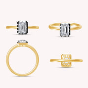 Solitaire Two Tone Emerald Shape Lab Created Moissanite Ring
