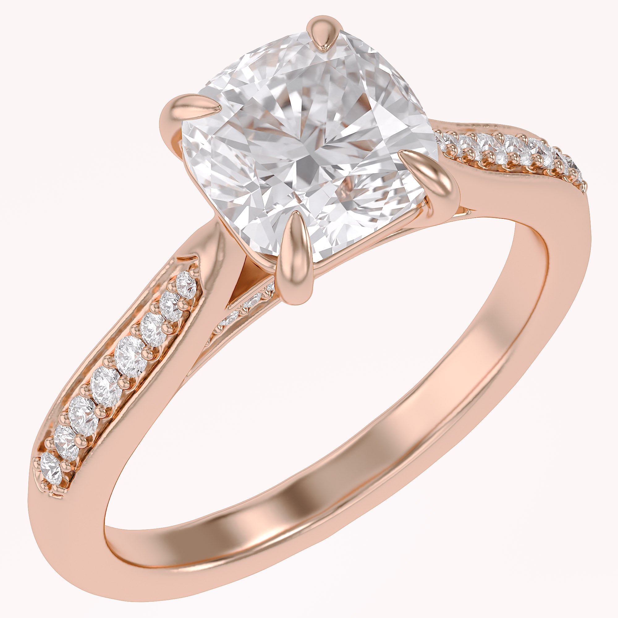 Luxury Cushion Cut Lab Grown Diamond Ring with Sparkling Side Stones