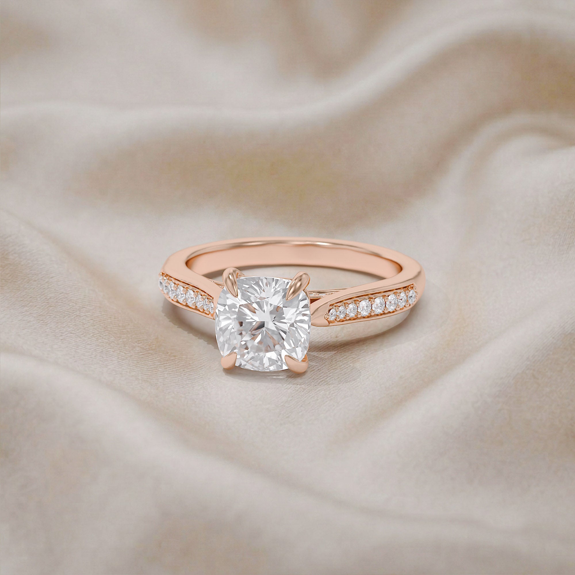 Luxury Cushion Cut Lab Grown Diamond Ring with Sparkling Side Stones