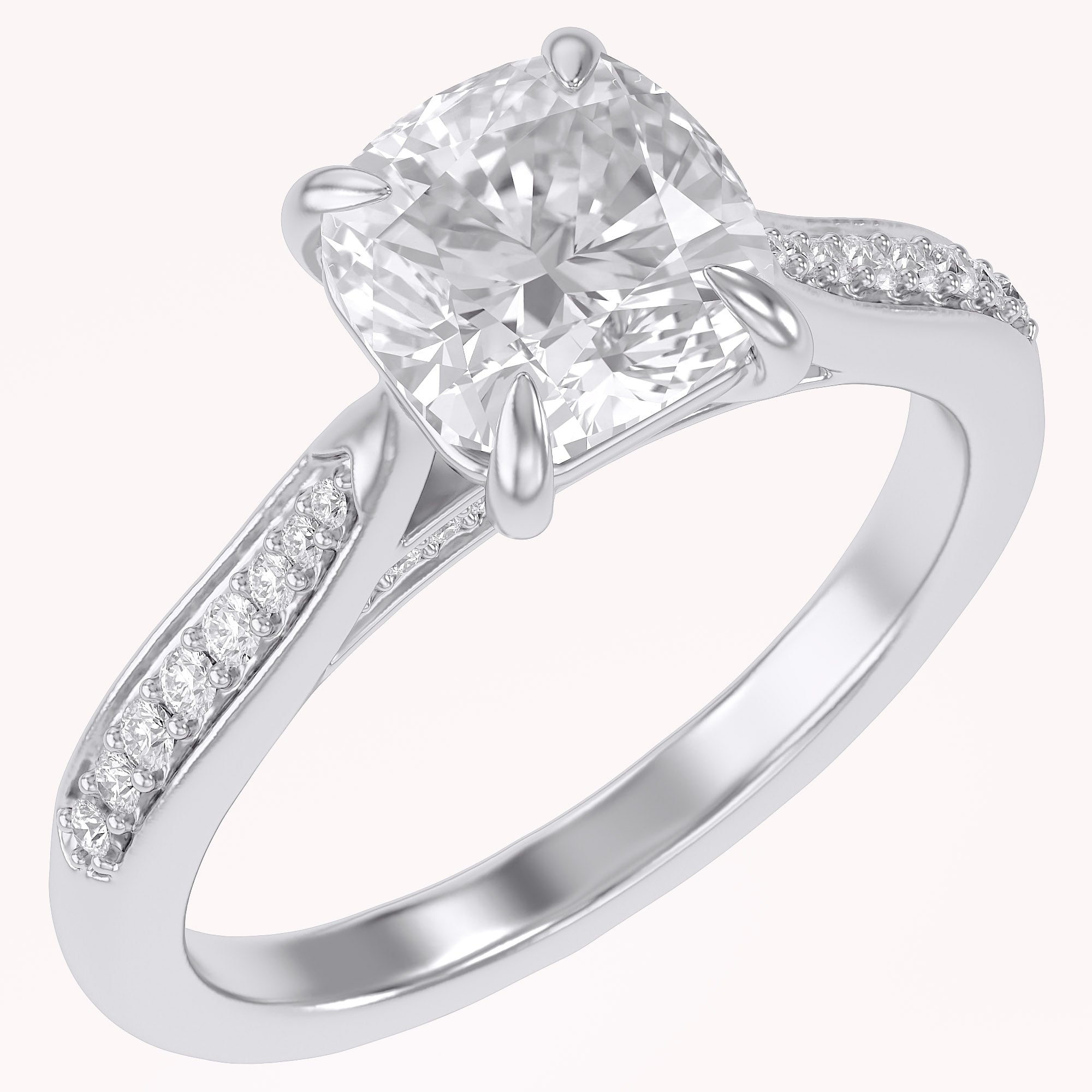 Luxury Cushion Cut Lab Grown Diamond Ring with Sparkling Side Stones