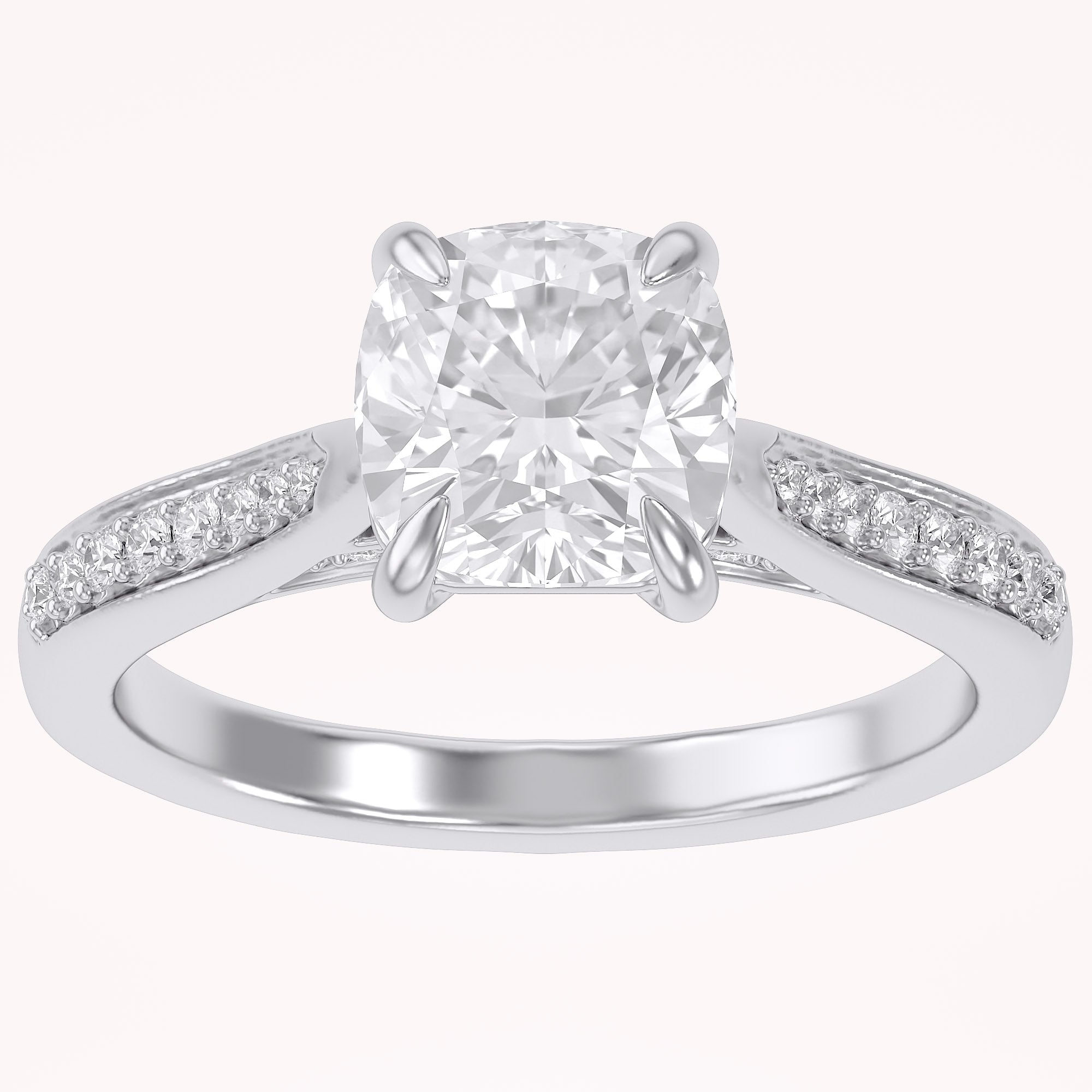 Luxury Cushion Cut Lab Grown Diamond Ring with Sparkling Side Stones