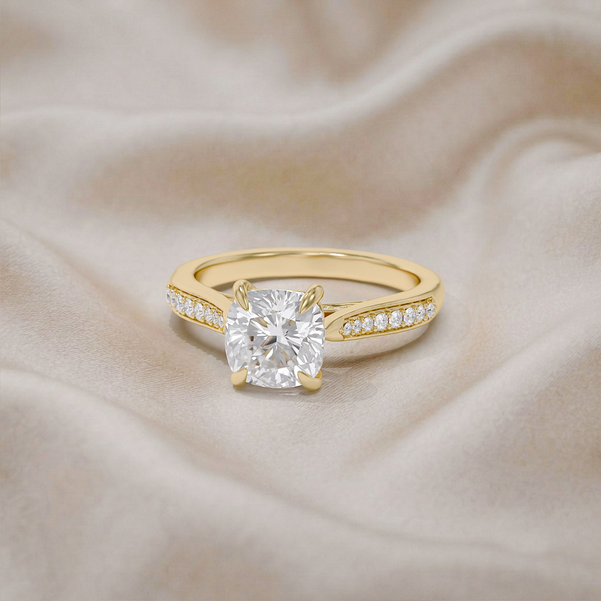 Luxury Cushion Cut Lab Grown Diamond Ring with Sparkling Side Stones
