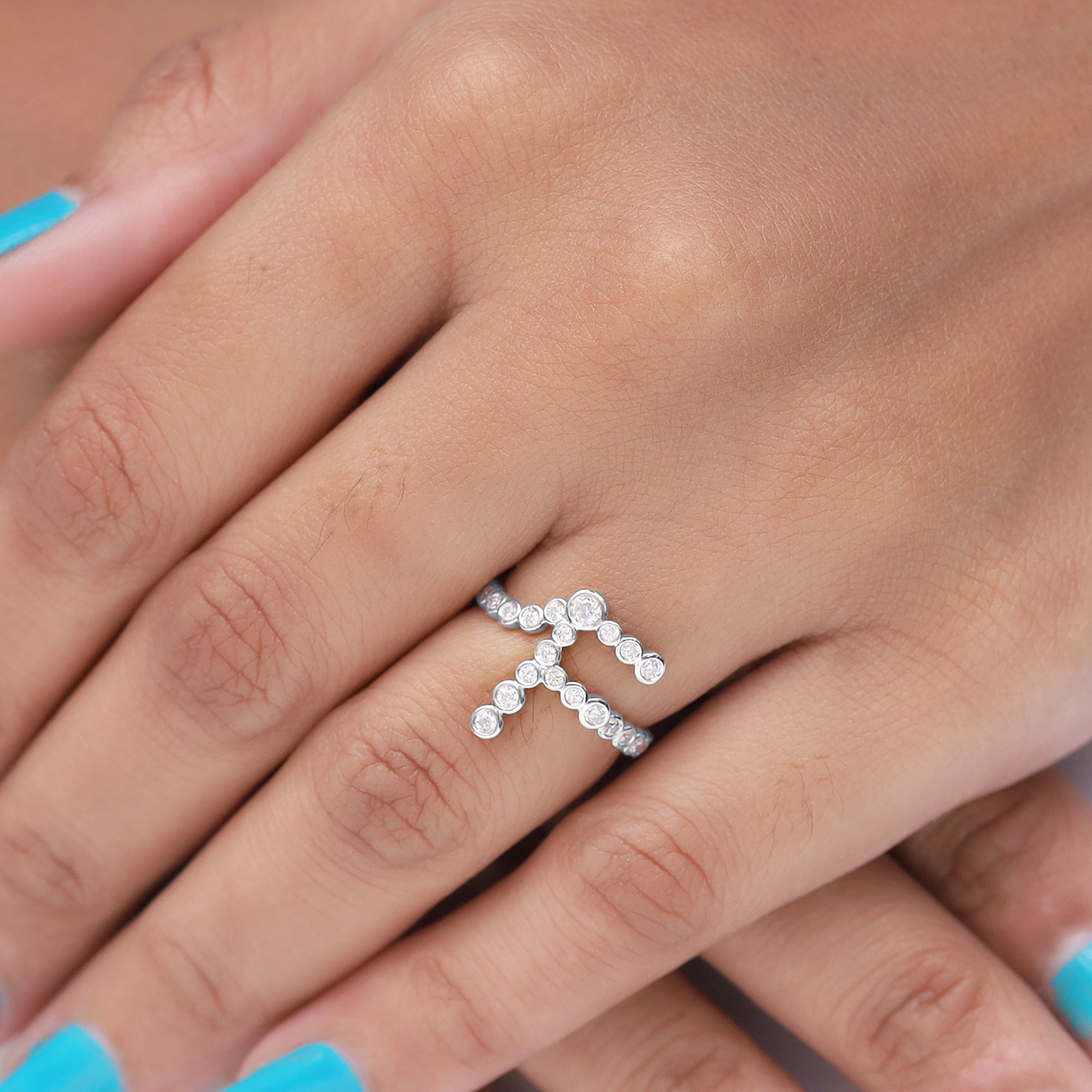 Bubble Round shape Lab Created Moissanite Initial Letter Ring