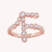 Bubble Round shape Lab Created Moissanite Initial Letter Ring